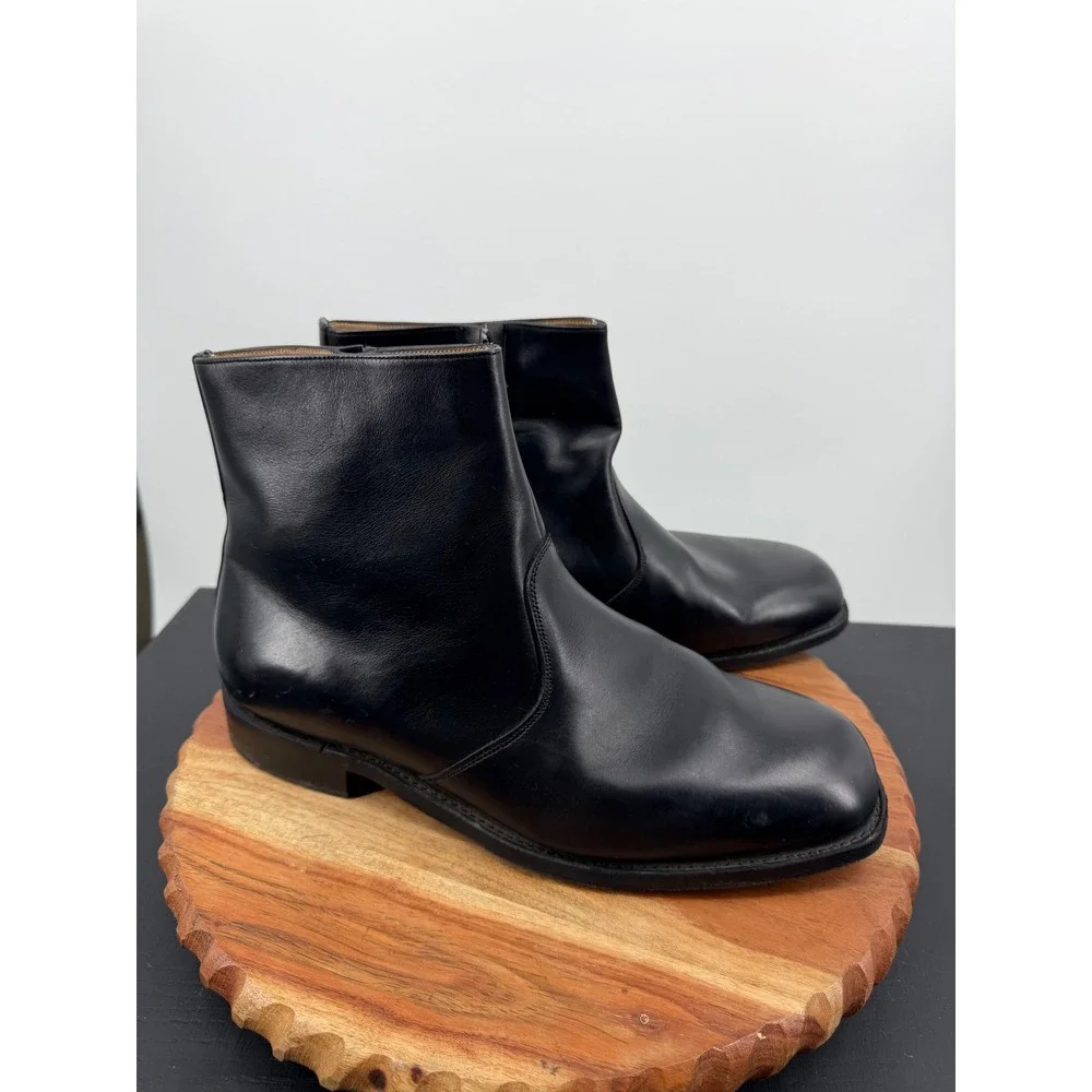 Hitchcock side Zip dress Boot Mens 10 3E Black Leather Square Toe wide England